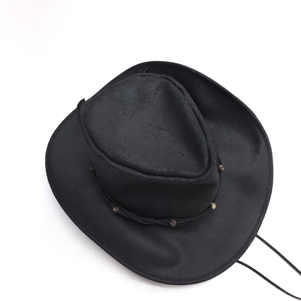 Genuine Leather Cowboy‎ Hat Black Western Braided Band Mexico Small 20 1/4 in.